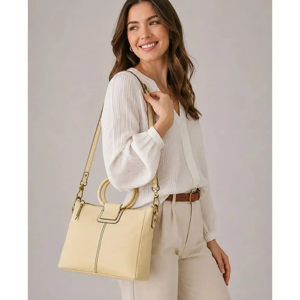 HOBO Vintage Hide Collection Sheila Premium Leather Satchel Bag Butter Yellow